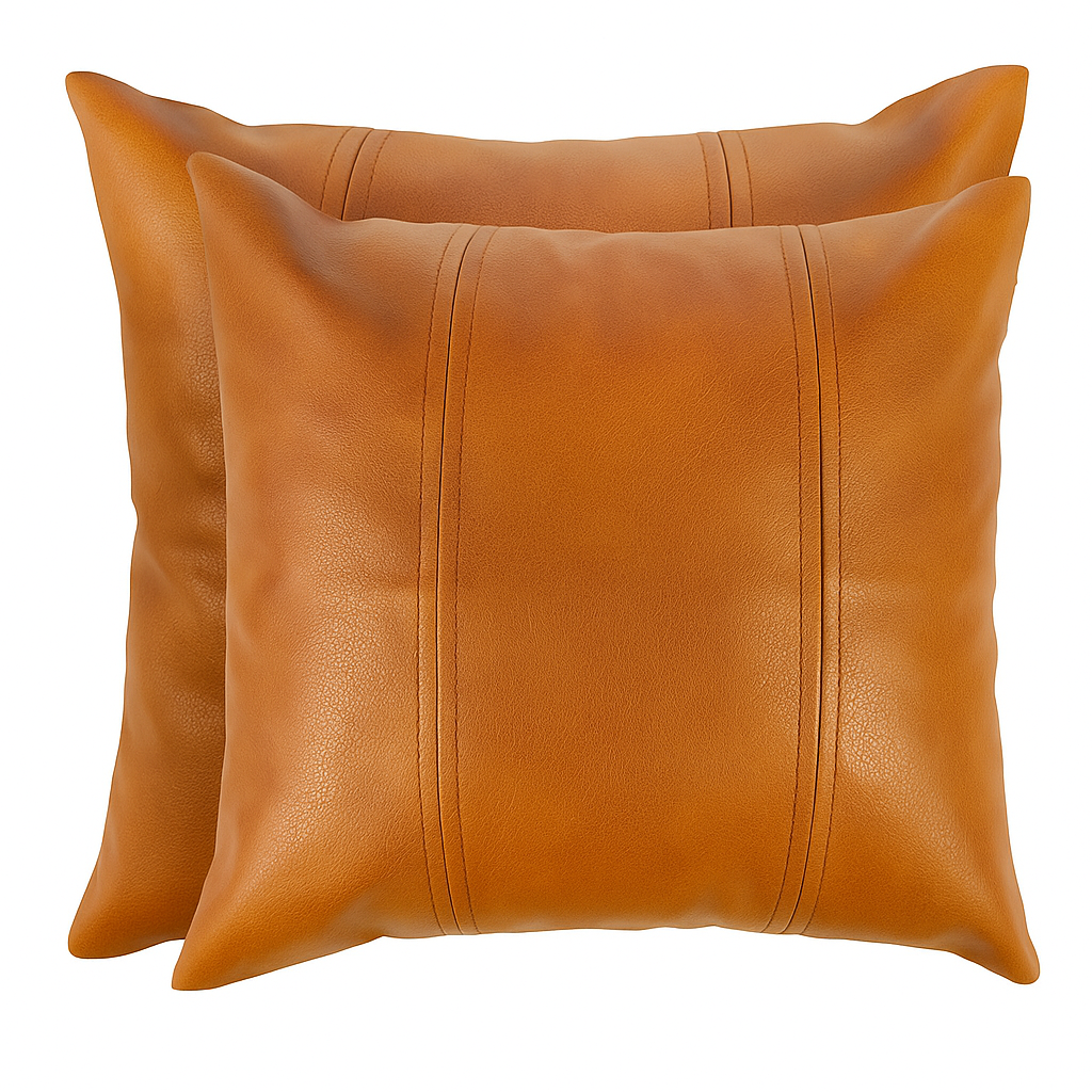 Set of 2 luxurious imitation leather cushion covers – 55.8x55.8 cm –Brown, water-repellent, fits well on 55x55 cm cushions or gives a fuller effect on 60x60 cm cushions-EU delivery: 1–3 days