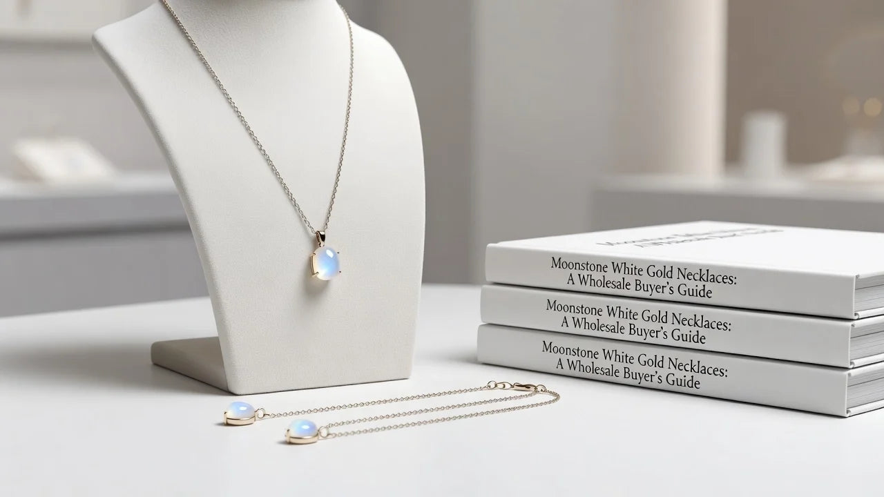 Professional header image for list-based article: Moonstone White Gold Necklaces: A Wholesale Buyer's Guide