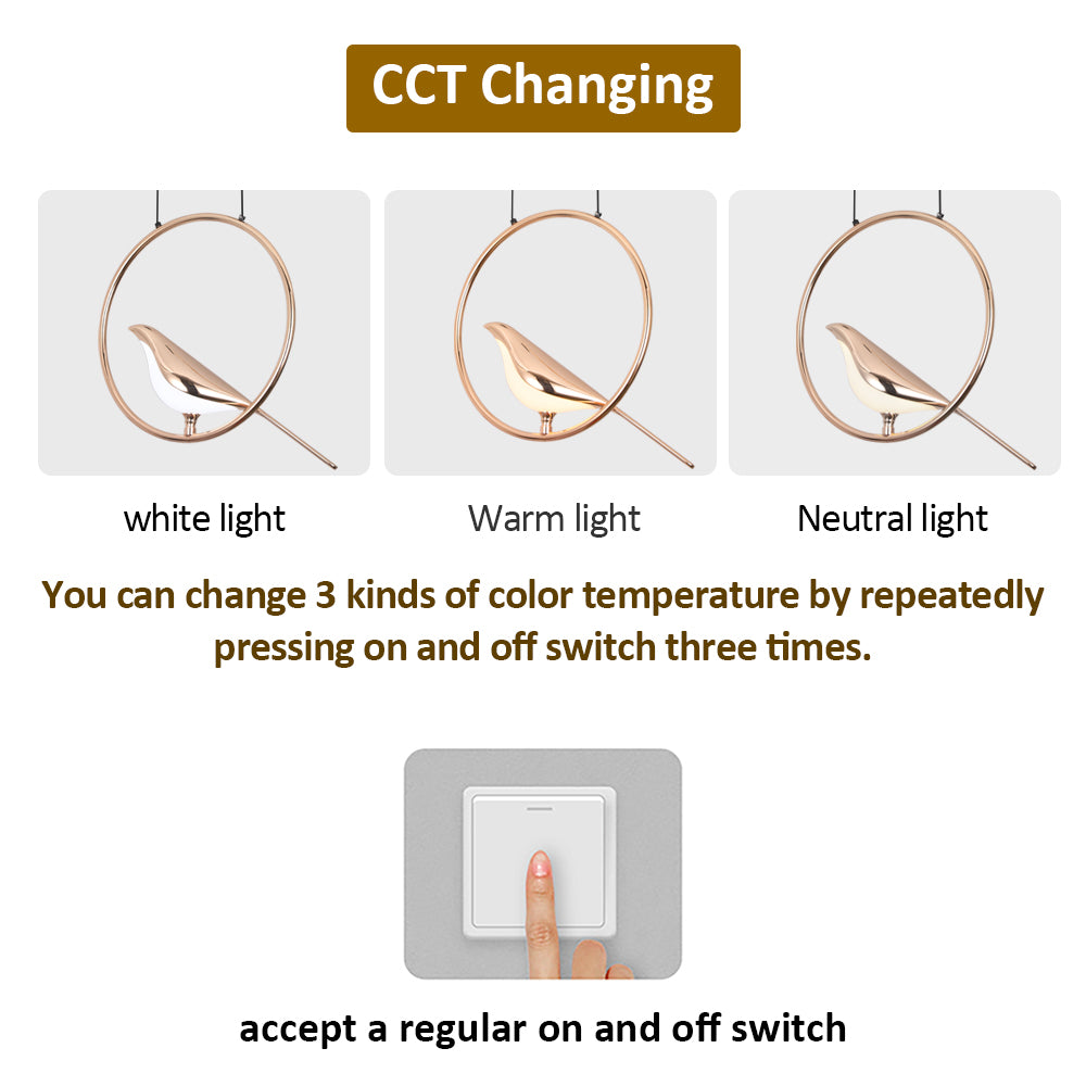 LED Bird Pendant Lamp Black & Gold – 33 cm Bird Design – Ø30 cm Pendant Light – 3 Light Modes – No Bulb Required – Dining Table Hanging Lamp