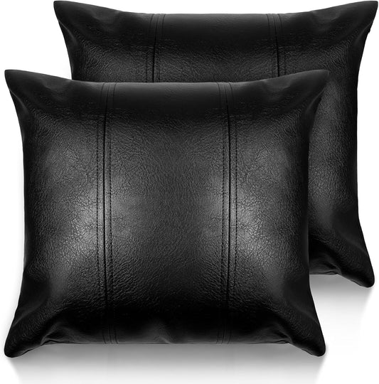 Set of 2 luxurious faux leather cushion covers – 50.8x50.8 cm – Black, water-repellent, fits 50x50 or 55x55 cm cushions-EU delivery: 1–3 days