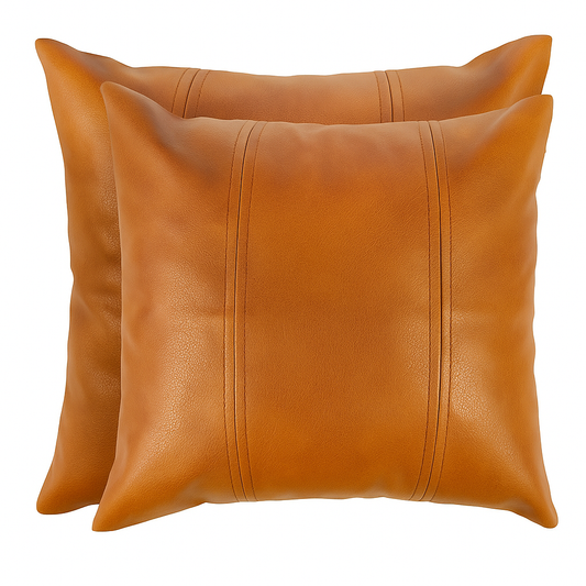 Set of 2 luxurious imitation leather cushion covers – 55.8x55.8 cm –Brown, water-repellent, fits well on 55x55 cm cushions or gives a fuller effect on 60x60 cm cushions-EU delivery: 1–3 days