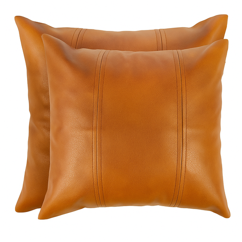 Faux leather cushion cover set, brown, 55x55cm - main product photo
