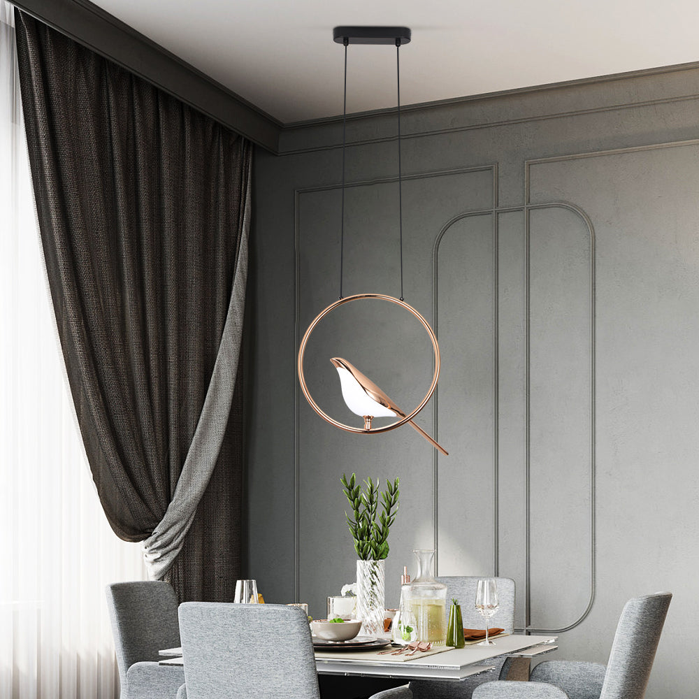 LED bird pendant lamp, black and gold, 33cm - main product photo