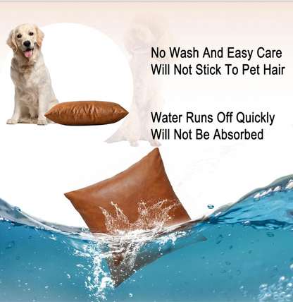 Set of 2 luxurious imitation leather cushion covers – 55.8x55.8 cm –Brown, water-repellent, fits well on 55x55 cm cushions or gives a fuller effect on 60x60 cm cushions-EU delivery: 1–3 days