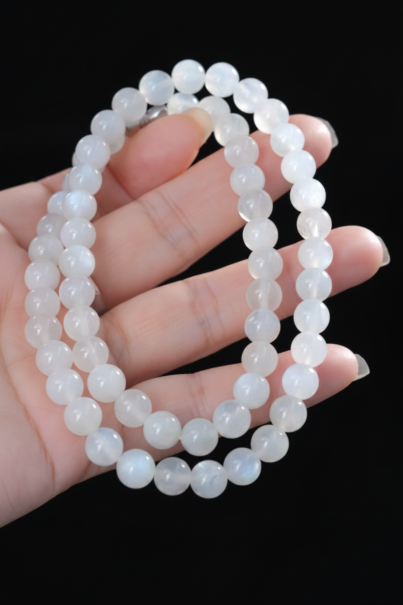 White moonstone necklace and bracelet set worn as jewelry