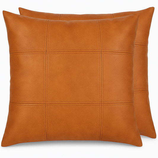 Set of 2 luxurious faux leather cushion covers – 45.7x45.7 cm – Brown Checkered pattern, water-repellent, suitable for cushions of 45x45 or 50x50 cm-EU delivery: 1–3 days