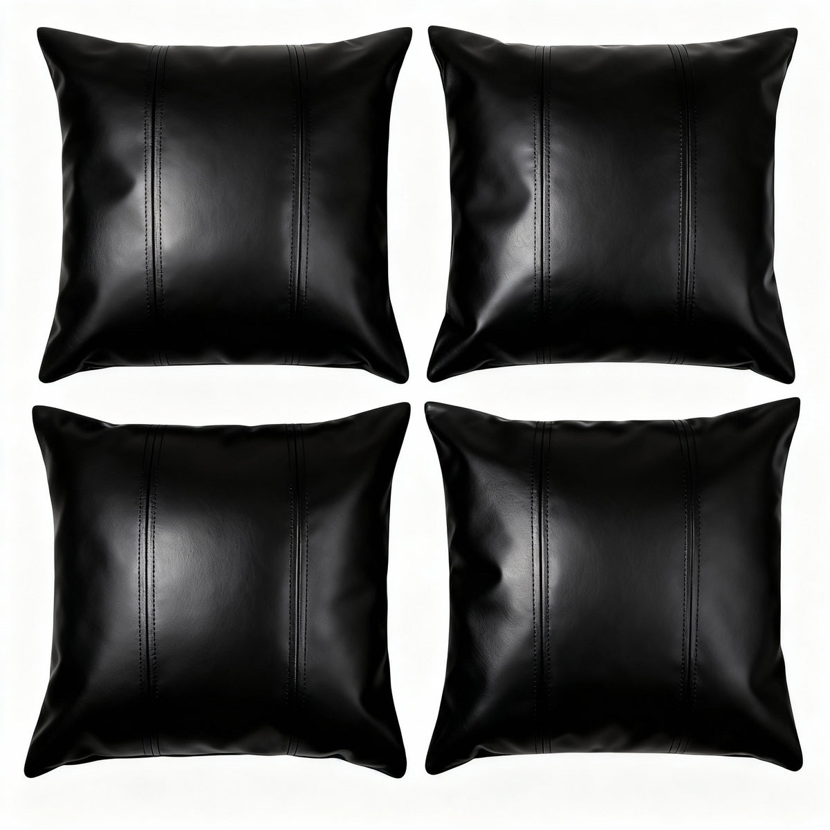 Set of 2 luxury faux leather cushion covers – 50 × 50 cm – black, water-repellent, suitable for 45 × 45 or 50 × 50 cm cushions
