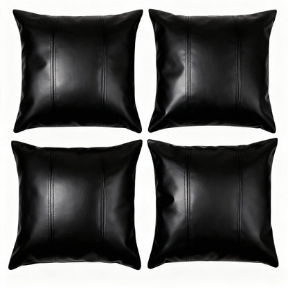 Set of 2 luxury faux leather cushion covers – 50 × 50 cm – black, water-repellent, suitable for 45 × 45 or 50 × 50 cm cushions