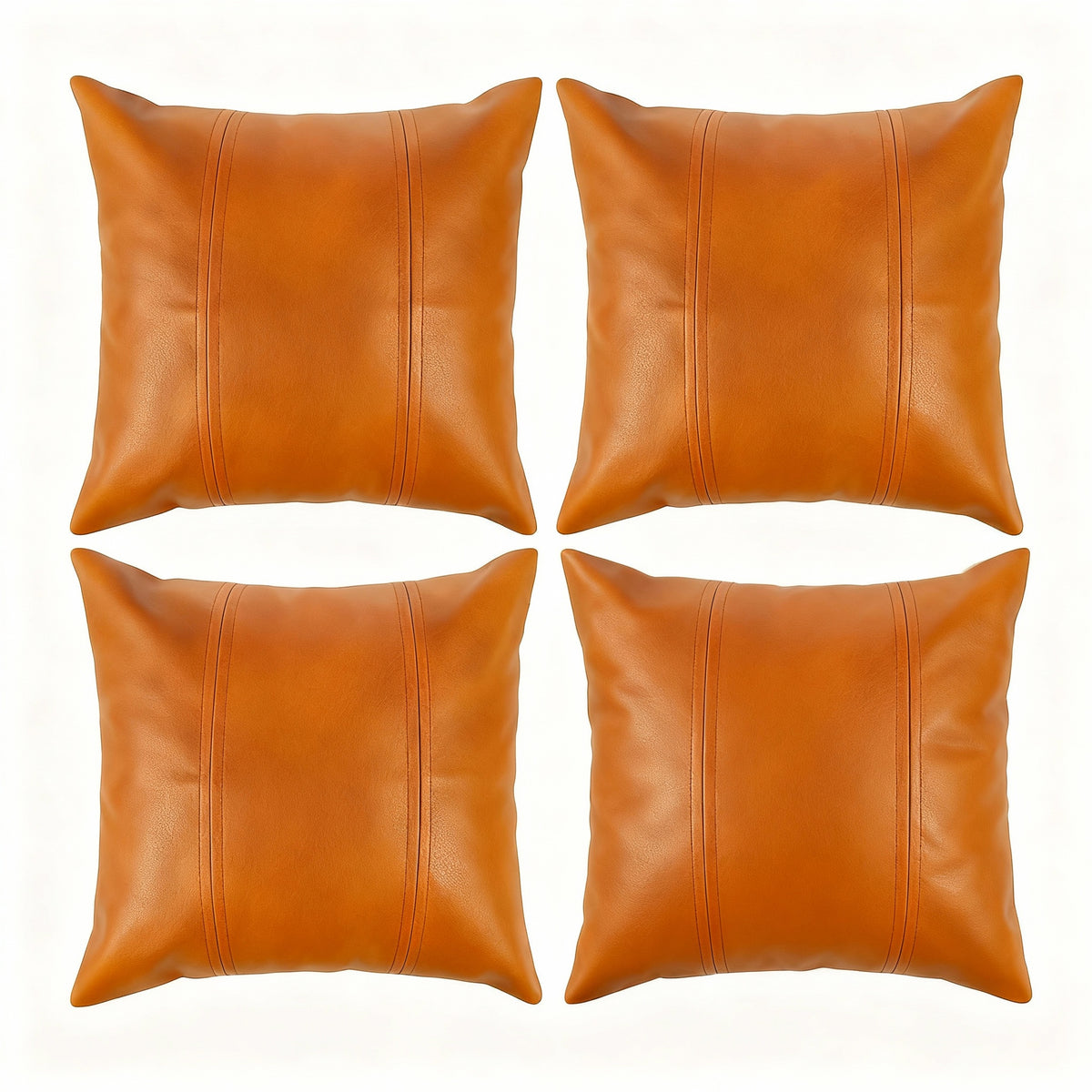 Set of 2 large luxury faux leather cushion covers – For bed, sofa, and armchair – 55.8 × 55.8 cm – Brown – Water-repellent – Suitable for 55 × 55 & 60 × 60 cm cushions