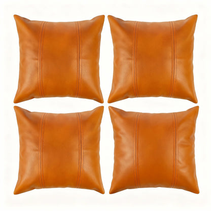 Set of 2 large luxury faux leather cushion covers – For bed, sofa, and armchair – 55.8 × 55.8 cm – Brown – Water-repellent – Suitable for 55 × 55 & 60 × 60 cm cushions