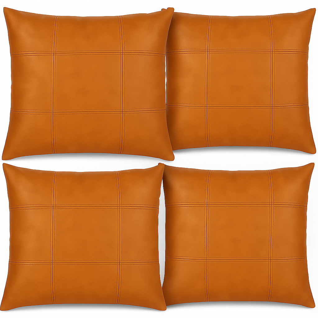 Set of 2 luxurious faux leather cushion covers – 45.7x45.7 cm – Bruin Checkered, water-repellent, suitable for cushions of 45x45 or 50x50 cm