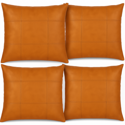 Set of 2 luxurious faux leather cushion covers – 45.7x45.7 cm – Bruin Checkered, water-repellent, suitable for cushions of 45x45 or 50x50 cm