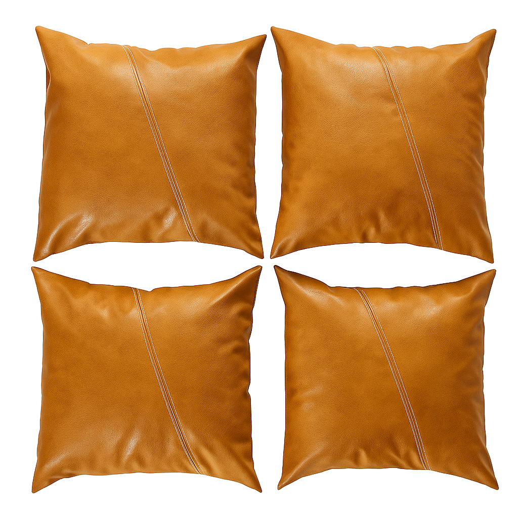 Set of 2 luxury faux leather cushion covers with hand-stitched diagonal lines – 45.7 × 45.7 cm – Milan, water-repellent, suitable for cushions of 45×45 or 50×50 cm
