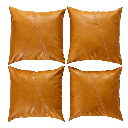 Set of 2 luxury faux leather cushion covers with hand-stitched diagonal lines – 45.7 × 45.7 cm – Milan, water-repellent, suitable for cushions of 45×45 or 50×50 cm