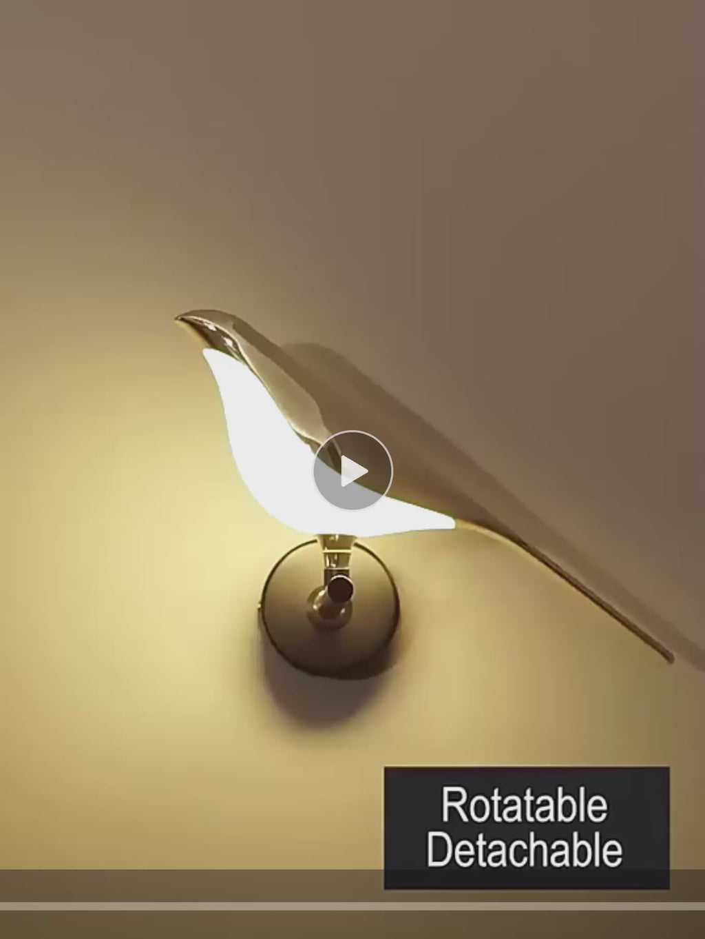 Rotatable LED Bird Wall Lamp – Black & Gold, 33cm